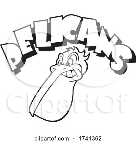 Pelican Mascot Head Under Text in Black and White by Johnny Sajem
