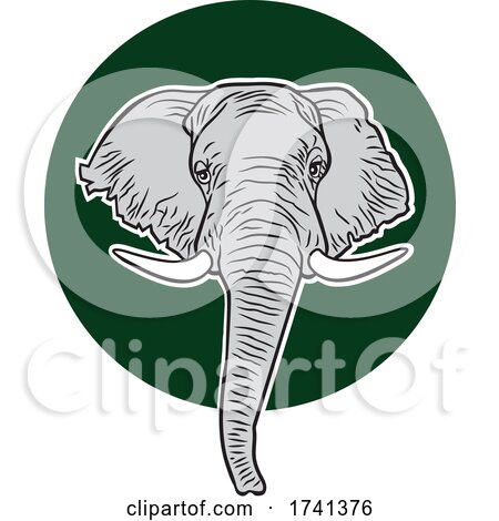 Elephant Mascot Head over a Green Circle by Johnny Sajem