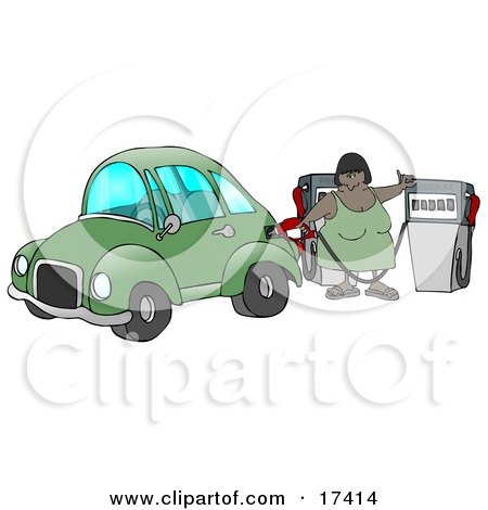 African American Woman Inserting A Gasoline Pump Into Her Vehicle To Fill It At A Gas Station Up Before Commuting To Work Clipart Illustration by djart