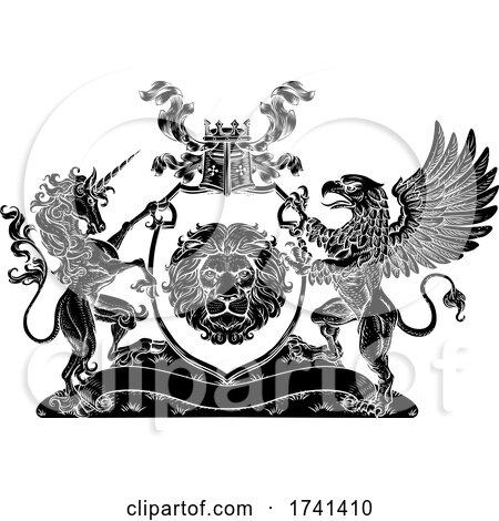 Coat of Arms Crest Griffin Unicorn Lion Shield by AtStockIllustration
