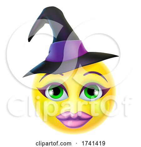 Witch Emoticon Cartoon Halloween Face by AtStockIllustration