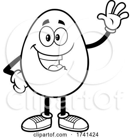 Black and White Egg Character Waving by Hit Toon