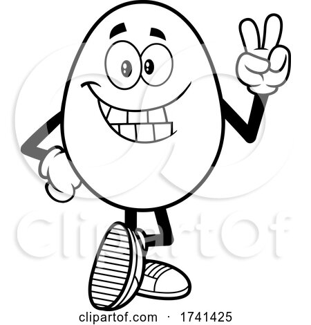 Black and White Easter Egg Character Gesturing Peace by Hit Toon