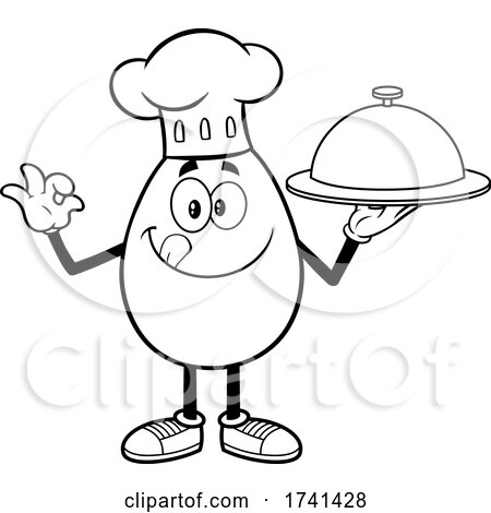 Black and White Egg Chef Character Holding a Platter by Hit Toon