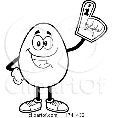 Black and White Easter Egg Character with a Foam Finger by Hit Toon
