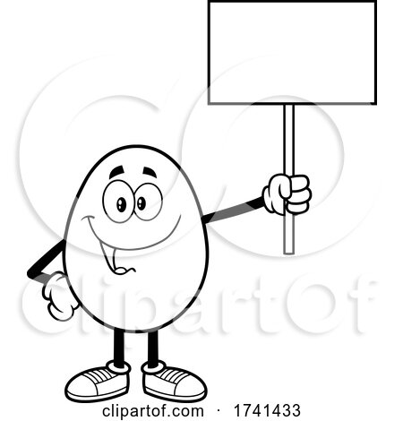 Black and White Easter Egg Character Holding a Sign by Hit Toon
