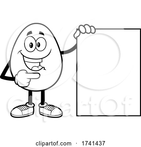 Black and White Egg Character with a Sign by Hit Toon