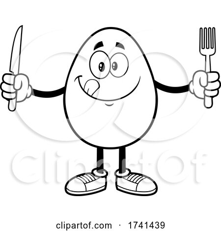 Black and White Egg Character with Cutlery by Hit Toon