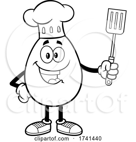 Black and White Egg Chef Character Holding a Spatula by Hit Toon