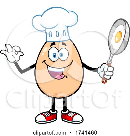 Egg Chef Character Holding a Frying Pan by Hit Toon