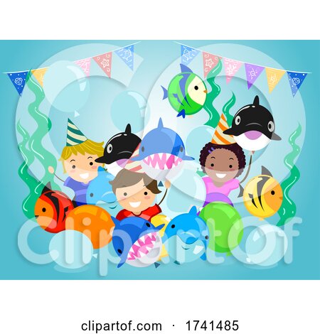 Stickman Kids Underwater Birthday Illustration by BNP Design Studio