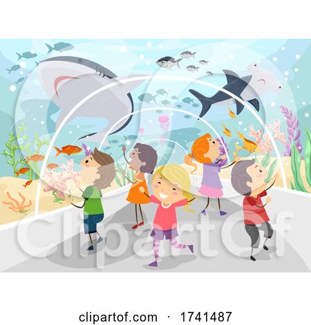 Stickman Kids Underwater Tunnel Trip Illustration by BNP Design Studio