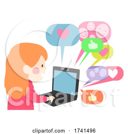 Kid Girl Internet Laptop Compliments Illustration by BNP Design Studio