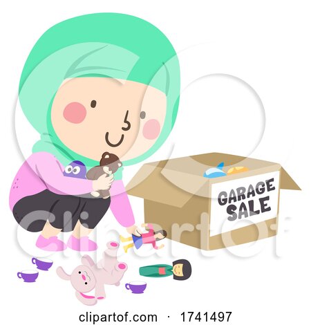 Kid Girl Muslim Garage Sale Toy Box Illustration by BNP Design Studio