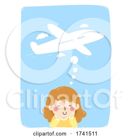 Kid Girl Think Travel Plane Illustration by BNP Design Studio