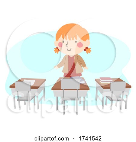 Kid Girl Class Desk Detective Illustration by BNP Design Studio
