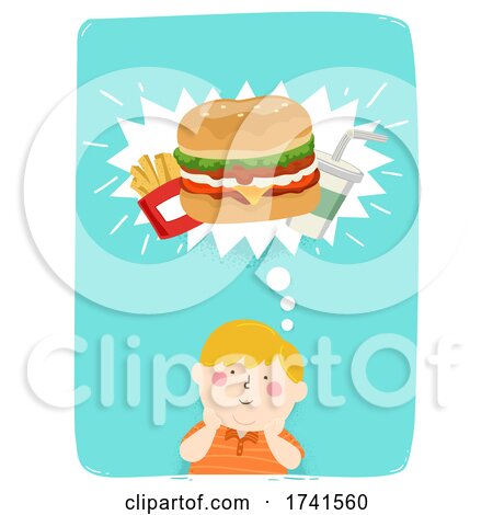 Kid Boy Fat Think Junk Food Illustration by BNP Design Studio
