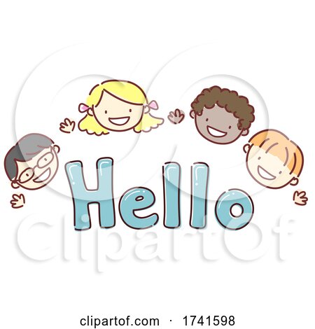 Stickman Kids Greet Hello Lettering Illustration by BNP Design Studio