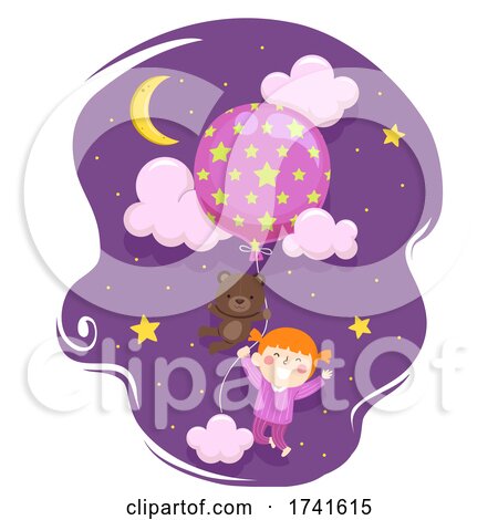 Kid Girl Bear Toy Balloon Stars Illustration by BNP Design Studio