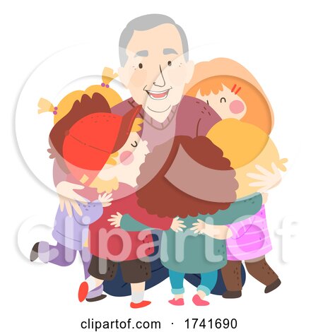 Kids Grandfather Hug Senior Man Illustration by BNP Design Studio
