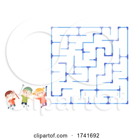 Kids Group Pipes Maze Start Illustration Posters, Art Prints