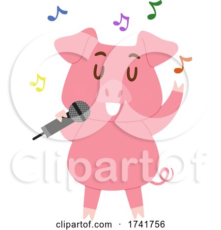 Pig Animal Sing Microphone Illustration by BNP Design Studio