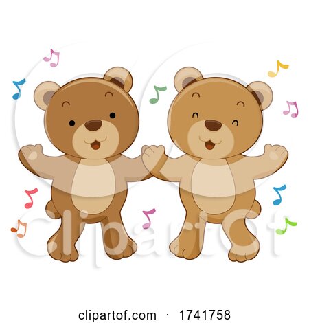Bears Dancing Music Notes Illustration by BNP Design Studio