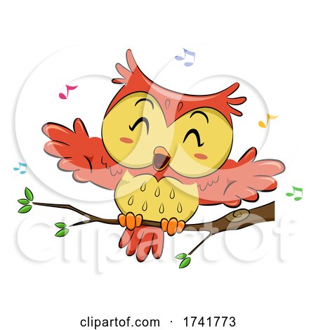 Owl Singing Branch Music Notes Illustration by BNP Design Studio