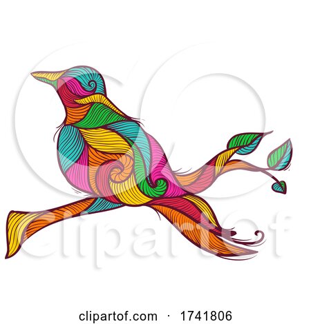Line Art Bird in Branch Illustration by BNP Design Studio