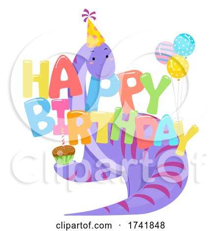 Dinosaur Happy Birthday Hat Balloons Illustration by BNP Design Studio