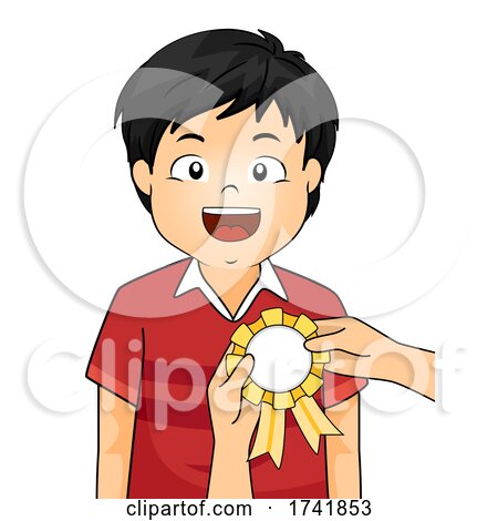 Kid Boy Asian Receive Award Ribbon Illustration by BNP Design Studio