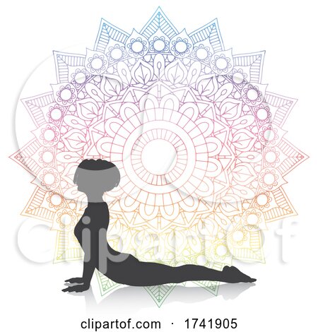 Female in Yoga Cobra Pose on Mandala Design by KJ Pargeter