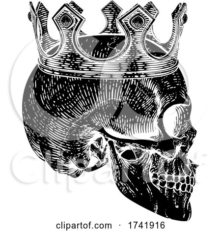 Skull Human Skeleton King Wearing Royal Crown by AtStockIllustration