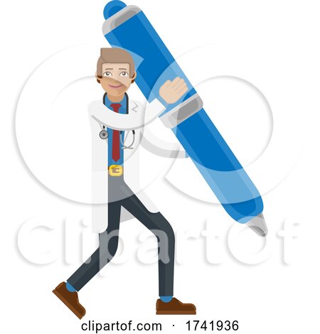 Doctor Man Holding Pen Mascot Concept by AtStockIllustration