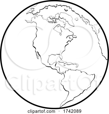 Black and White Earth Globe Featuring the Americas by Hit Toon