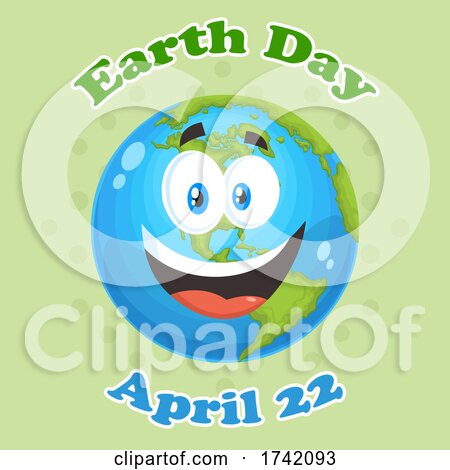 Happy Globe Mascot Character with Earth Day April 22 Text on Green by Hit Toon