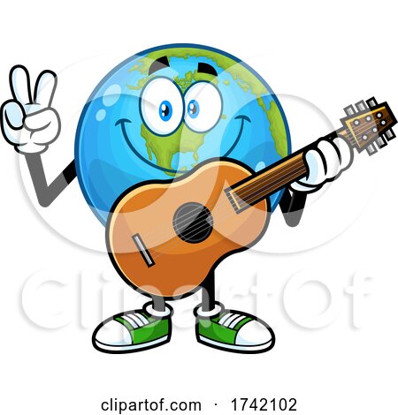Earth Globe Mascot Characte Holding a Guitar by Hit Toon