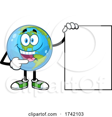 Happy Earth Globe Mascot Character Pointing to a Sign by Hit Toon