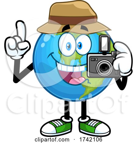 Photographer Earth Globe Mascot Character by Hit Toon
