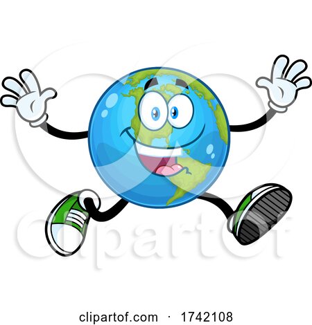 Happy Earth Globe Mascot Character Running by Hit Toon