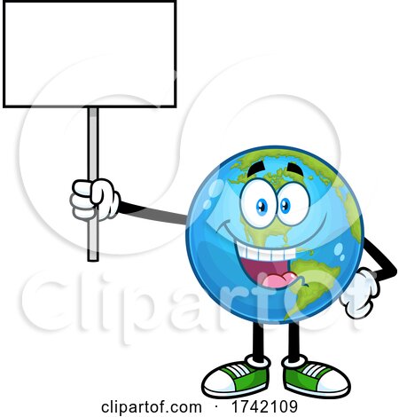 Happy Earth Globe Mascot Character Holding a Sign by Hit Toon