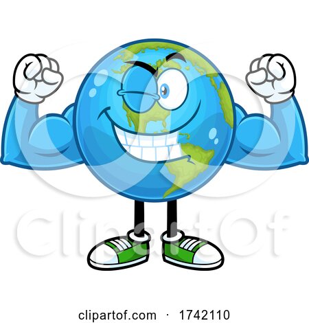 Flexing Earth Globe Mascot Character by Hit Toon