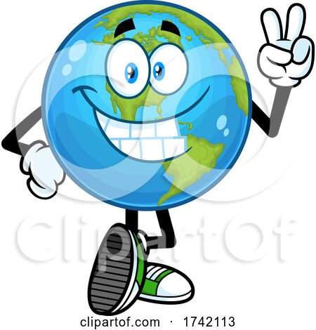 Happy Earth Globe Mascot Character Gesturing Peace by Hit Toon