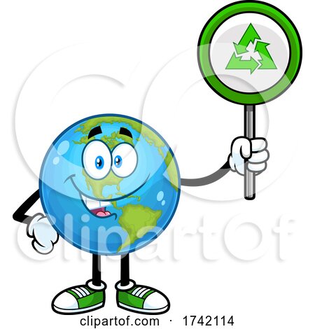 Happy Earth Globe Mascot Character Holding a Recycle Sign by Hit Toon