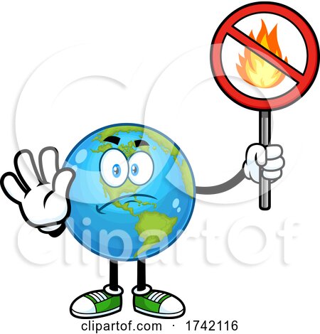 Earth Globe Mascot Character Holding a No Fire Sign by Hit Toon