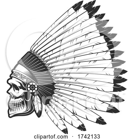 Native Skull with Feather Headdress by Vector Tradition SM