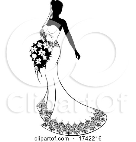 Wedding Bride Silhouette with Flowers by AtStockIllustration
