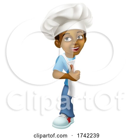 Black Boy Cartoon Child Chef Kid Sign Thumbs up by AtStockIllustration