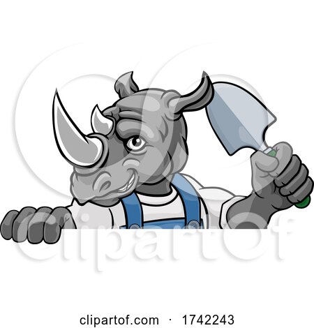 Rhino Gardener Gardening Animal Mascot by AtStockIllustration