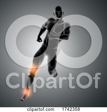 3D Male Figure Running with Knee and Ankle Highlighted by KJ Pargeter